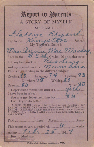 Florene Bryant 3rd grade report card 1927